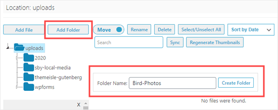 Add Folder - Tạo mới thư mục trong thư mục uploads