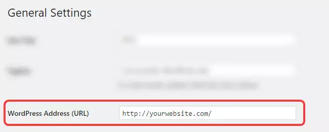 Wordpress address URL setting